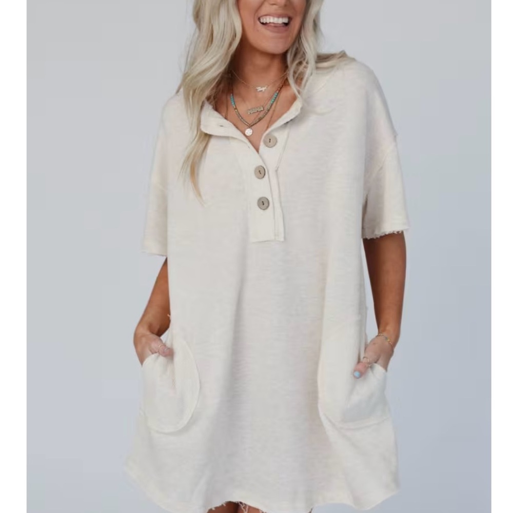 Cream Button-Up Tunic Dress